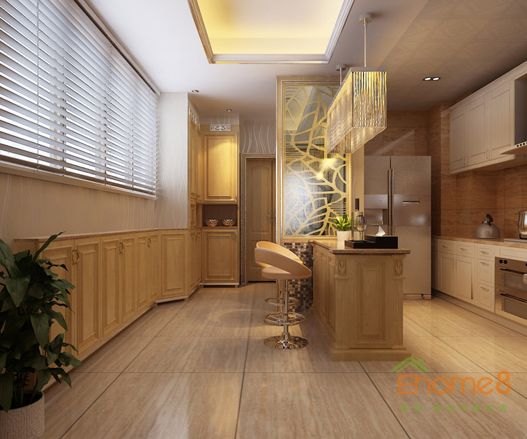 99㎡三房一廳現(xiàn)代中式風(fēng)格廚房吧臺裝修效果圖