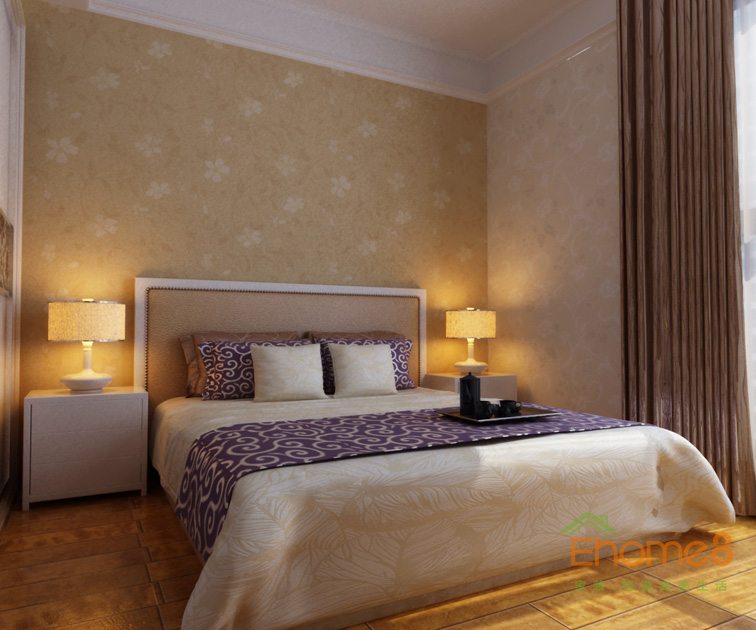 99㎡三房一廳現(xiàn)代中式風(fēng)格主人房裝修效果圖