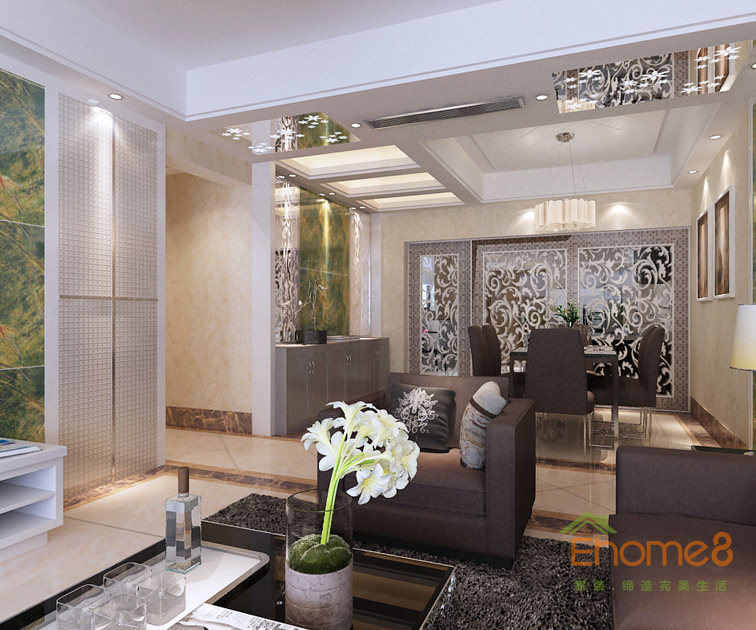 69㎡兩房一廳田園風(fēng)格客廳過(guò)道裝修效果圖