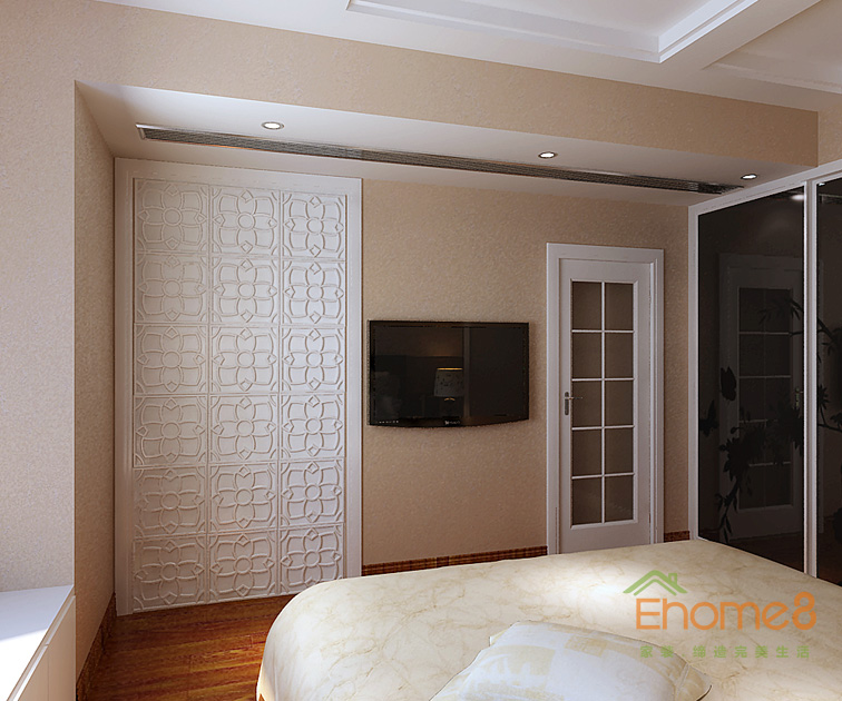 69㎡兩房一廳田園風(fēng)格臥室電視裝修效果圖