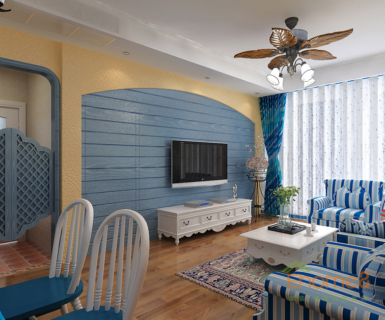 73㎡兩房一廳地中海風(fēng)格客廳裝修效果圖