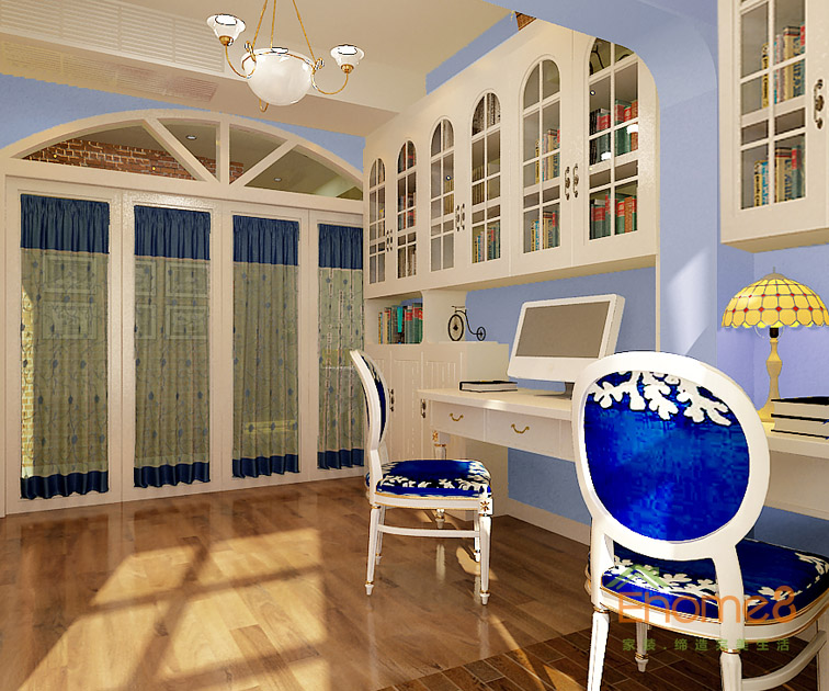73㎡兩房一廳地中海風(fēng)格書房書柜裝修效果圖
