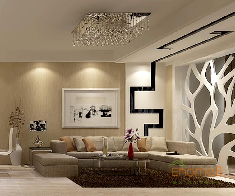 95㎡三房一廳法式風格客廳背景墻裝修效果圖