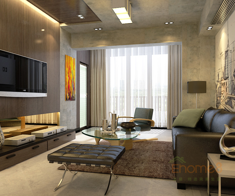 65㎡兩房一廳現(xiàn)代簡約風(fēng)格客廳全景裝修效果圖