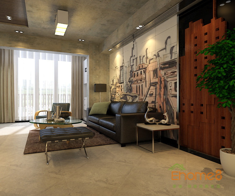 65㎡兩房一廳現(xiàn)代簡約風(fēng)格客廳沙發(fā)背景墻裝修效果圖