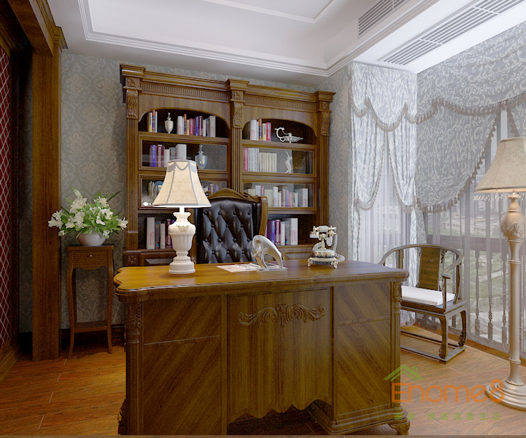 兩房一廳-簡(jiǎn)歐書(shū)房裝修效果.jpg